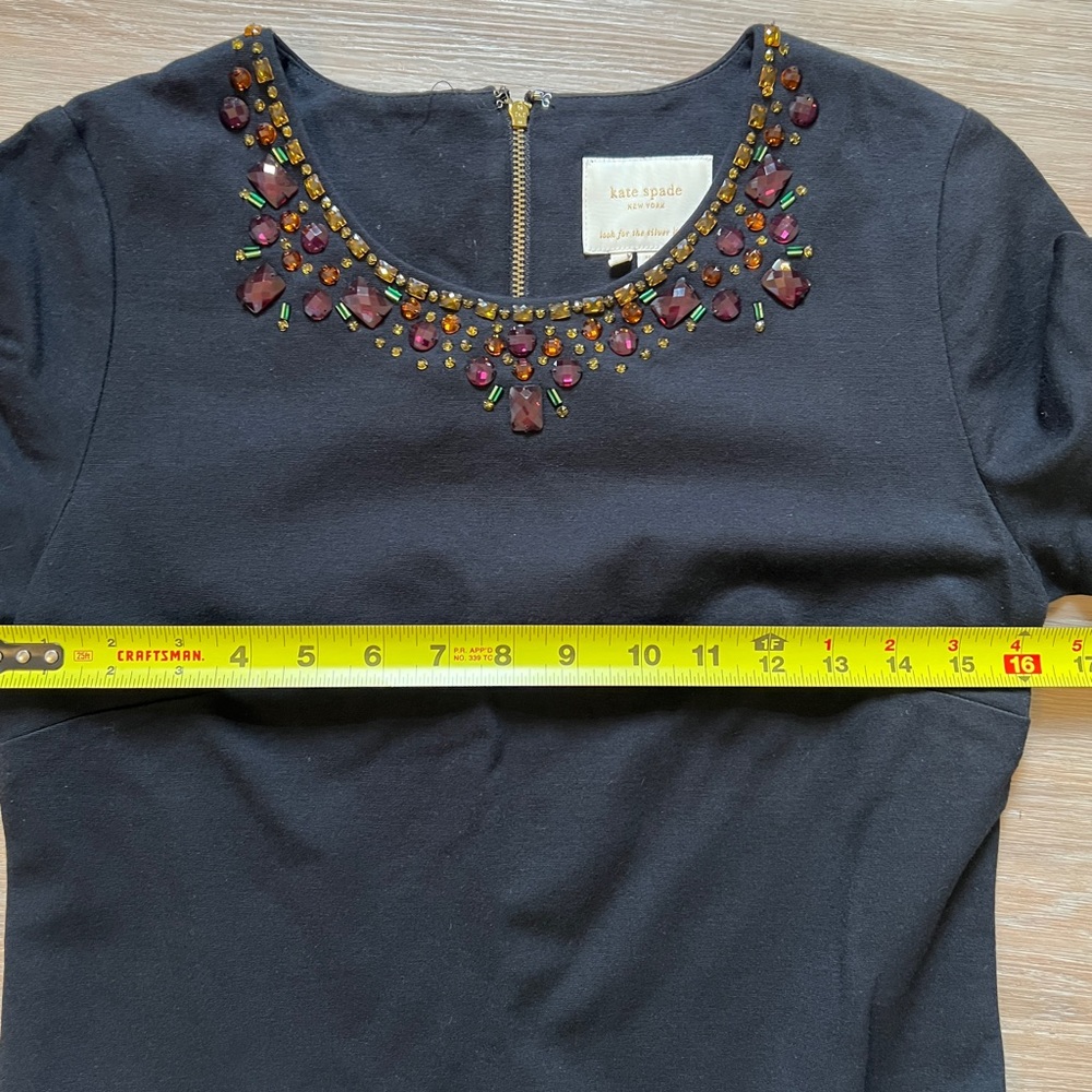 Kate Spade Glimmer Shift Dress Jeweled Neck Black Size 6 pockets stretch - Picture 6 of 7